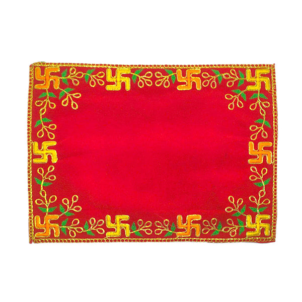 Designer Velvet Embroidered Pooja Aasan Cloth 10X16 inch RED | Chowki Aasan for God Idol
