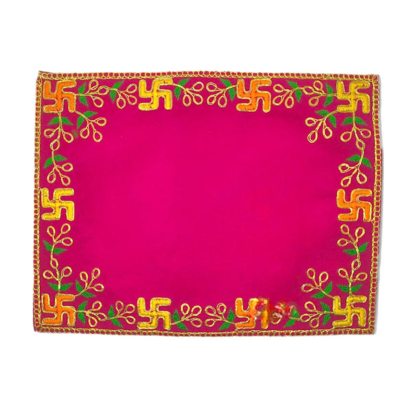 Designer Velvet Embroidered Pooja Aasan Cloth 20x40 inch Pink | Chowki Aasan for God Idol
