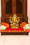 Designer Velvet Embroidered Pooja Aasan Cloth 10X20 inch RED | Chowki Aasan for God Idol