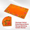 Designer Velvet Embroidered Pooja Aasan Cloth 4X6 inch Orange | Chowki Aasan for God Idol