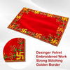 Designer Velvet Embroidered Pooja Aasan Cloth 10X16 inch RED | Chowki Aasan for God Idol