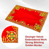 Designer Velvet Embroidered Pooja Aasan Cloth 10x16 inch RED | Chowki Aasan for God Idol