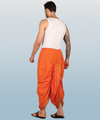 Pure cotton readymade dhoti free size orange colour with Thick embroidery border