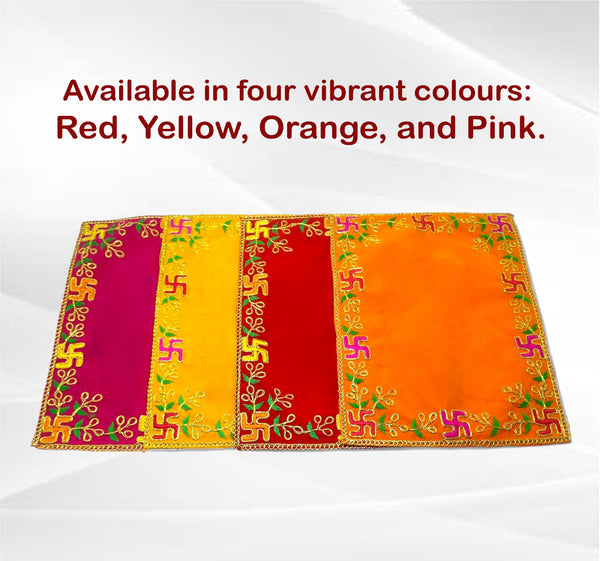 Designer Velvet Embroidered Pooja Aasan Cloth 20x40 inch Pink | Chowki Aasan for God Idol