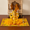 Designer Velvet Embroidered Pooja Aasan Cloth 10x16 inch Yellow | Chowki Aasan for God Idol