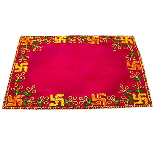 Designer Velvet Embroidered Pooja Aasan Cloth 20x40 inch Pink | Chowki Aasan for God Idol