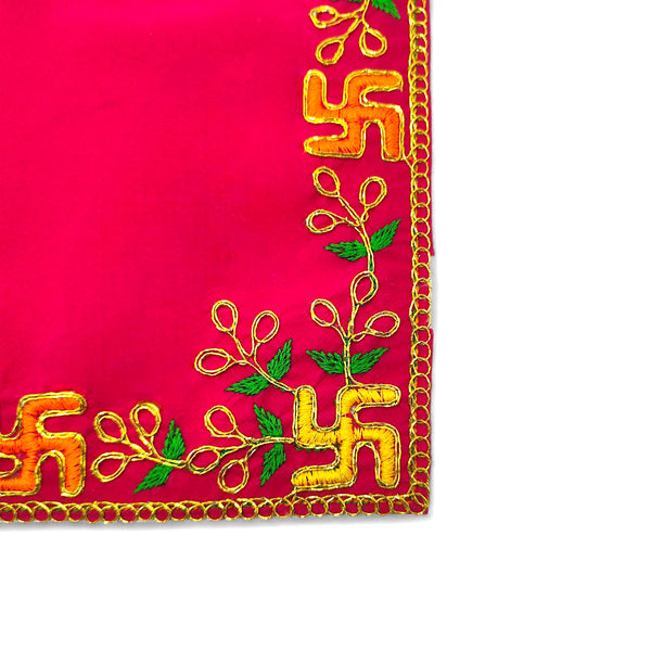 Designer Velvet Embroidered Pooja Aasan Cloth 20x40 inch Pink | Chowki Aasan for God Idol