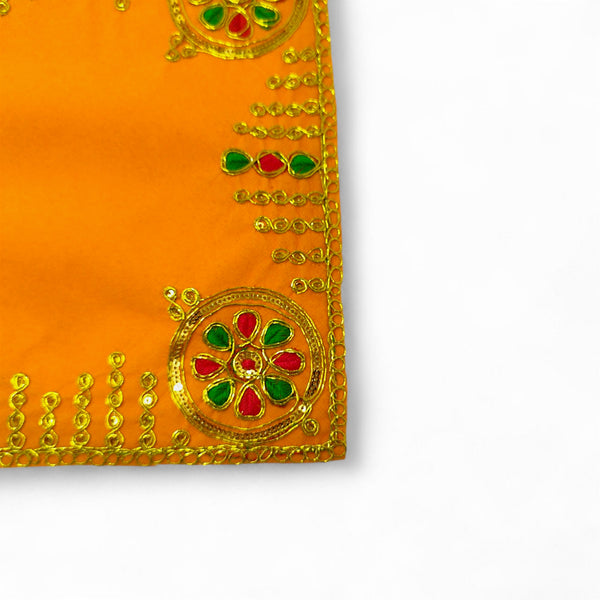 Designer Velvet Embroidered Pooja Aasan Cloth 10x16 inch Yellow | Chowki Aasan for God Idol